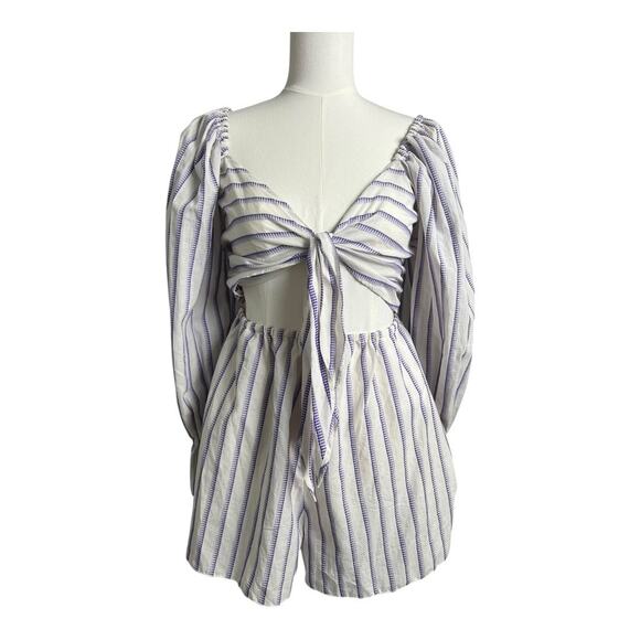 NWT Topshop Striped Romper Womens Playsuit Keyhole Tie front Pinup Smocked - Picture 1 of 10